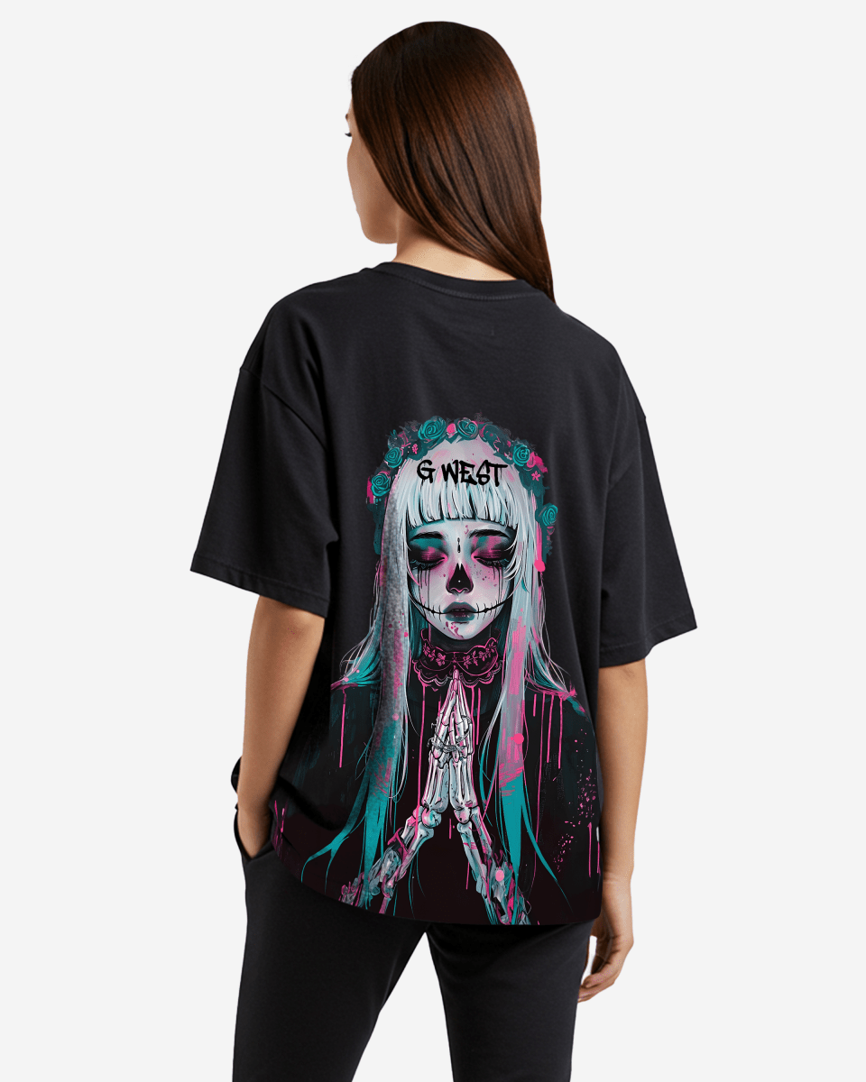 G West Womens Oversized Praying Girl T Shirt
